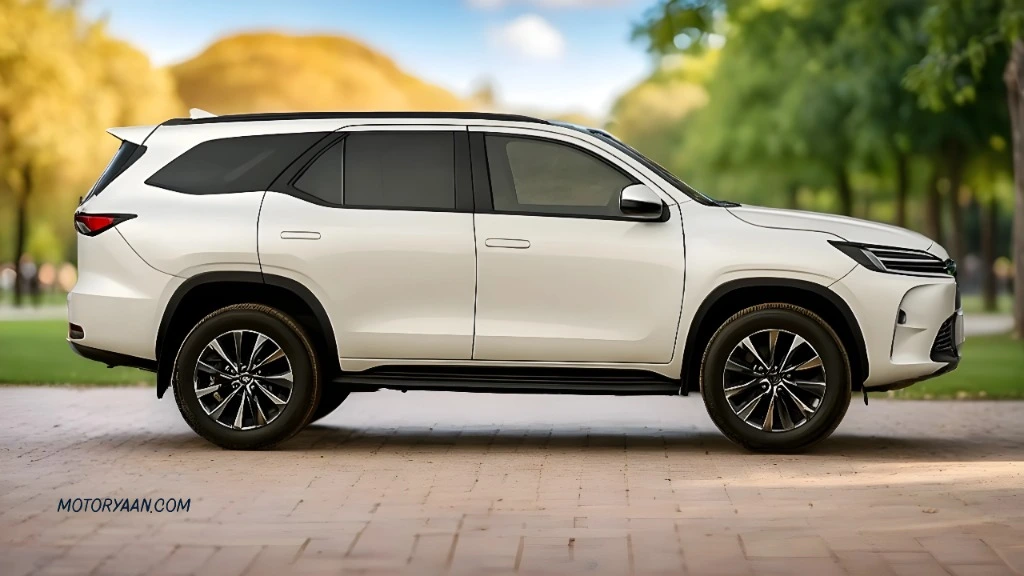 Full side profile of the 2026 Toyota Fortuner showing new alloy wheels and body contours