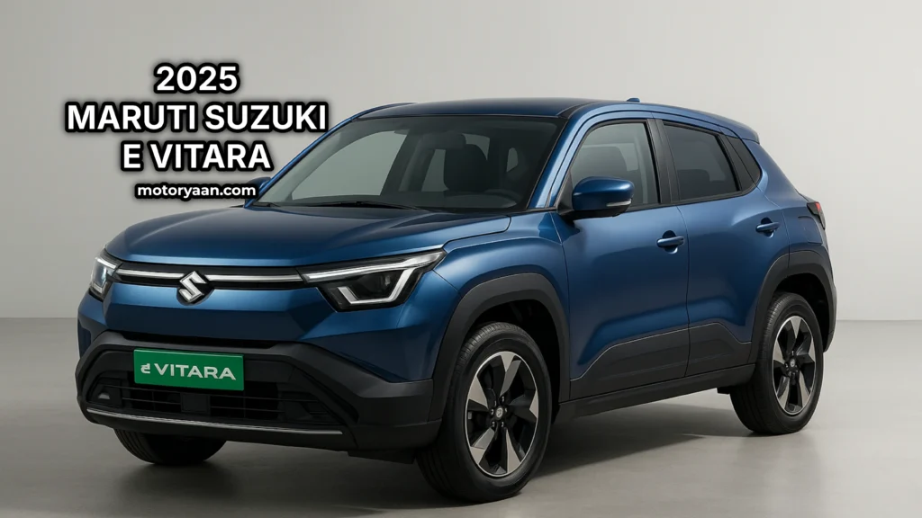 2025 Maruti e-Vitara front and side profile with LED lights and alloy wheels