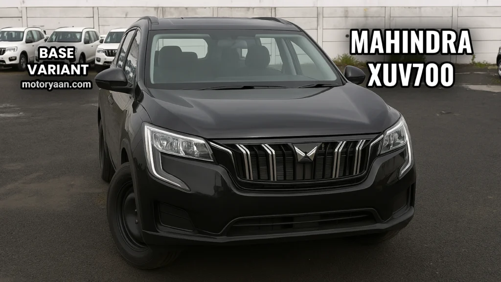 Mahindra XUV700 MX front profile with halogen headlamps and black grille