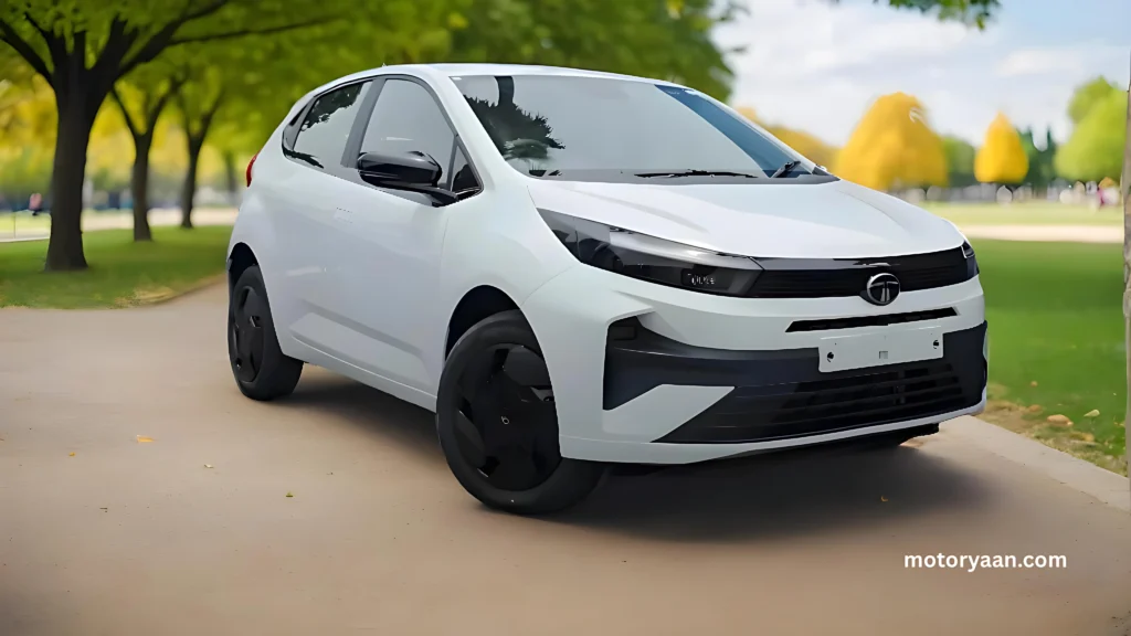 Front and side view of the 2025 Tata Altroz Pure variant showing grille, headlamps, and body design