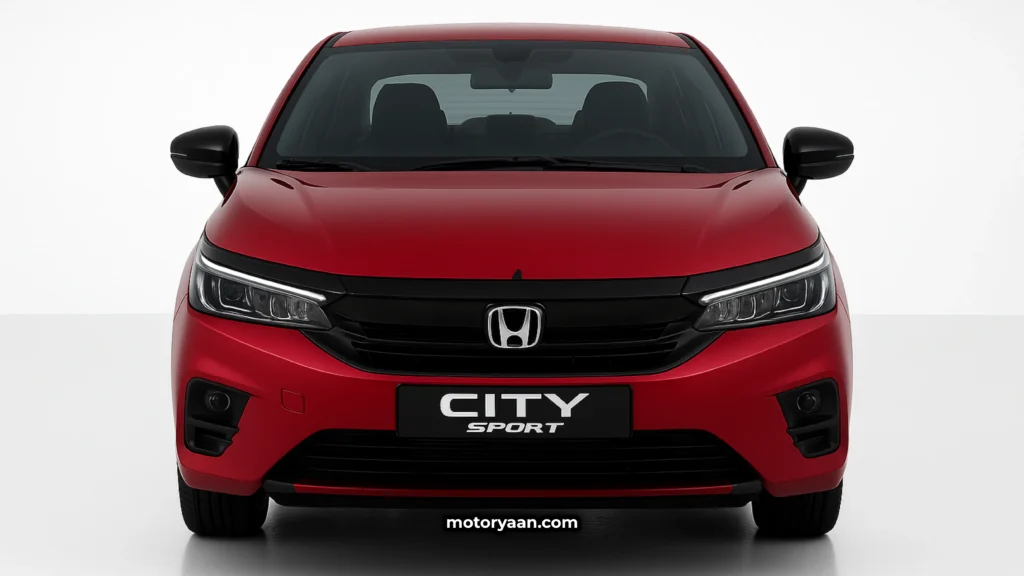 Honda City Sport Edition front view with sporty black grille and LED headlamps