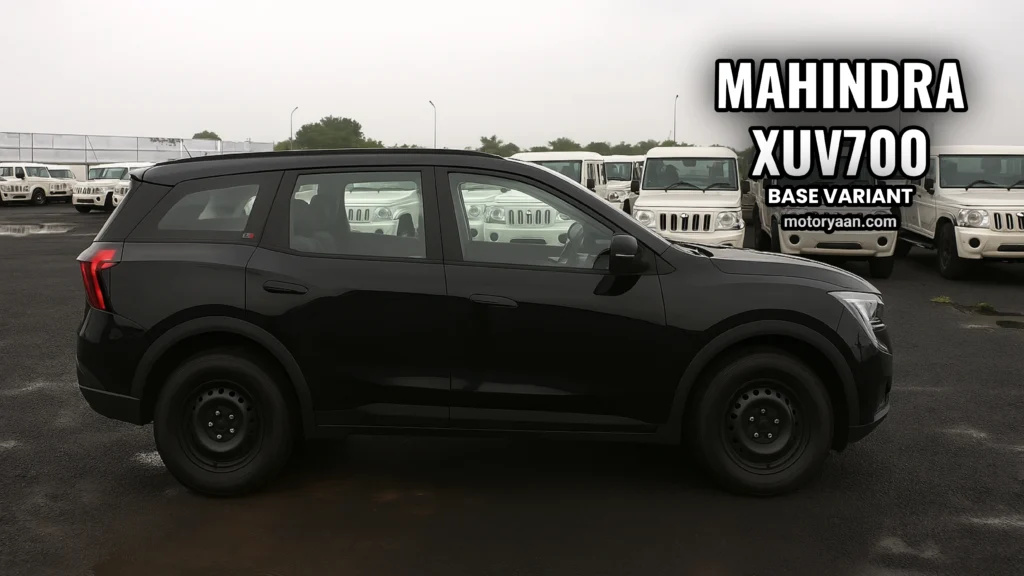 Mahindra XUV700 MX side profile with steel wheels and ORVMs
