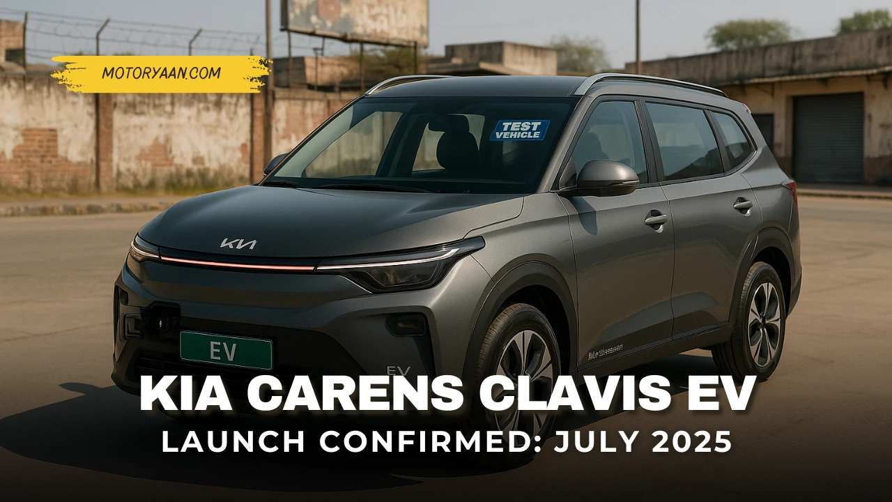 Front and side profile of the upcoming Kia Carens Clavis EV test vehicle with electric design cues