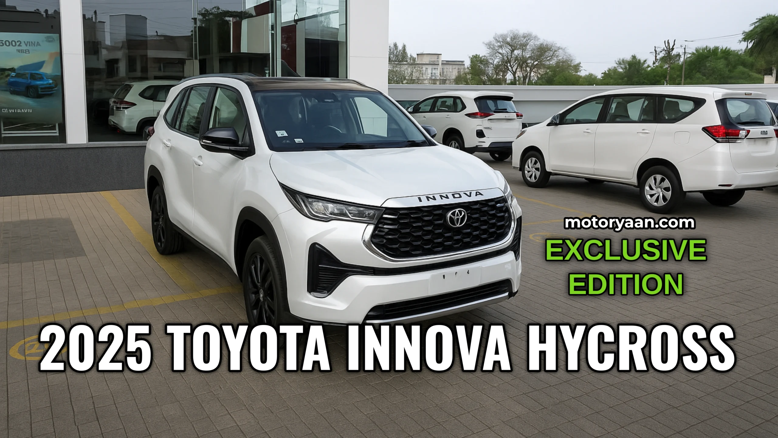 2025 Toyota Innova Hycross Exclusive Edition front profile with black roof and chrome grille.