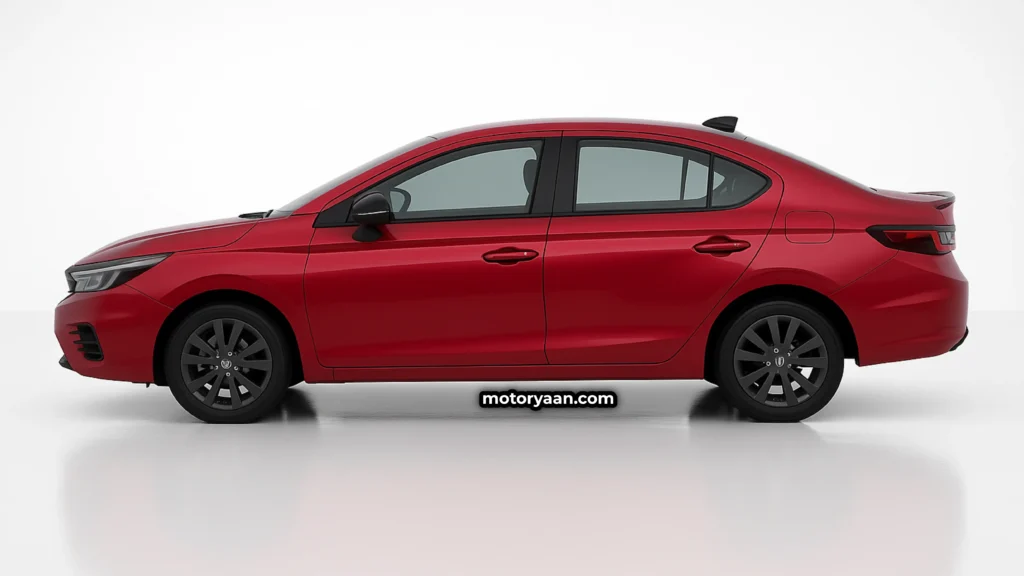 Honda City Sport Edition side profile with sharp Katana Blade design and grey alloy wheels