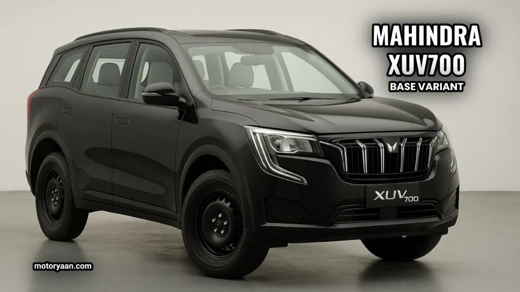 Mahindra XUV700 MX front and side view showcasing design and dimensions