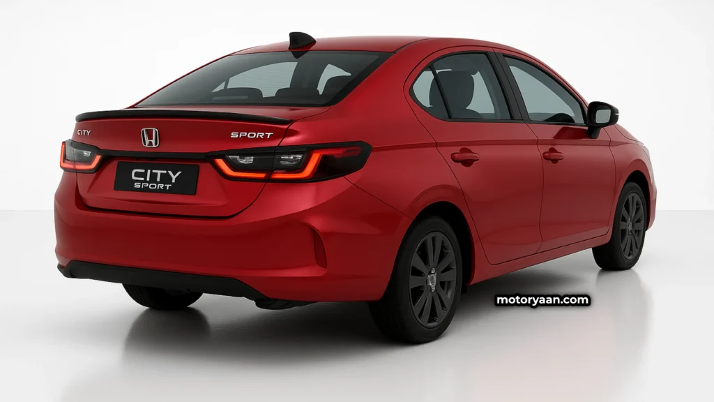 Honda City Sport Edition rear and side profile with wraparound LED tail lamps and sporty spoiler