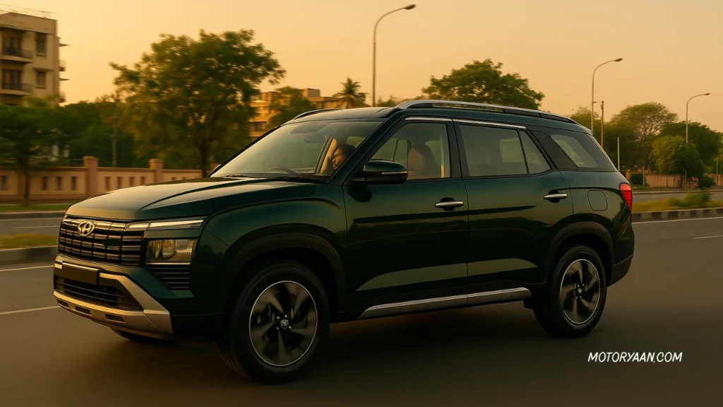 Side view of Hyundai Alcazar Diesel 2025 showcasing its long body and chrome elements