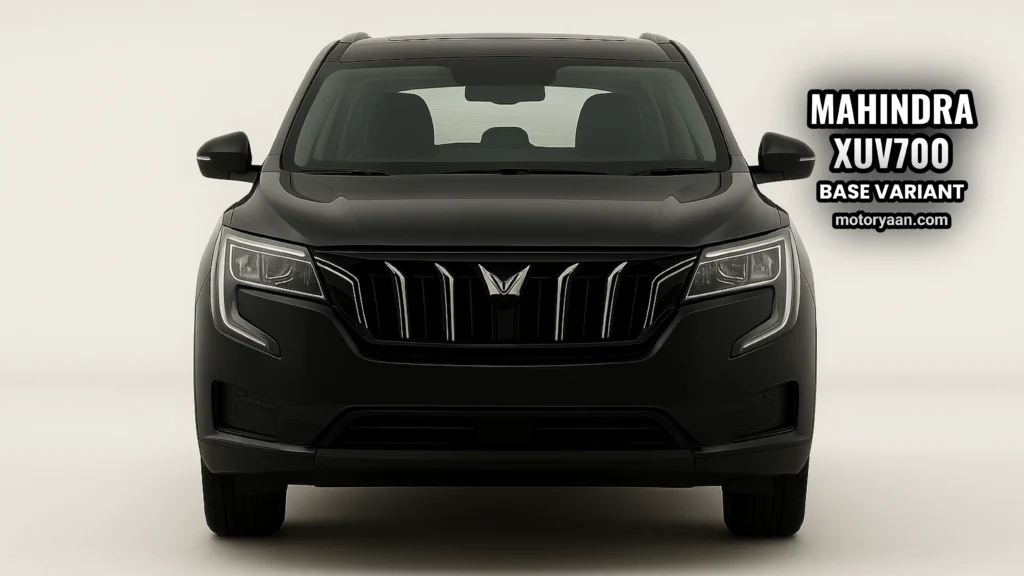 Mahindra XUV700 MX front profile with halogen headlamps and black grille