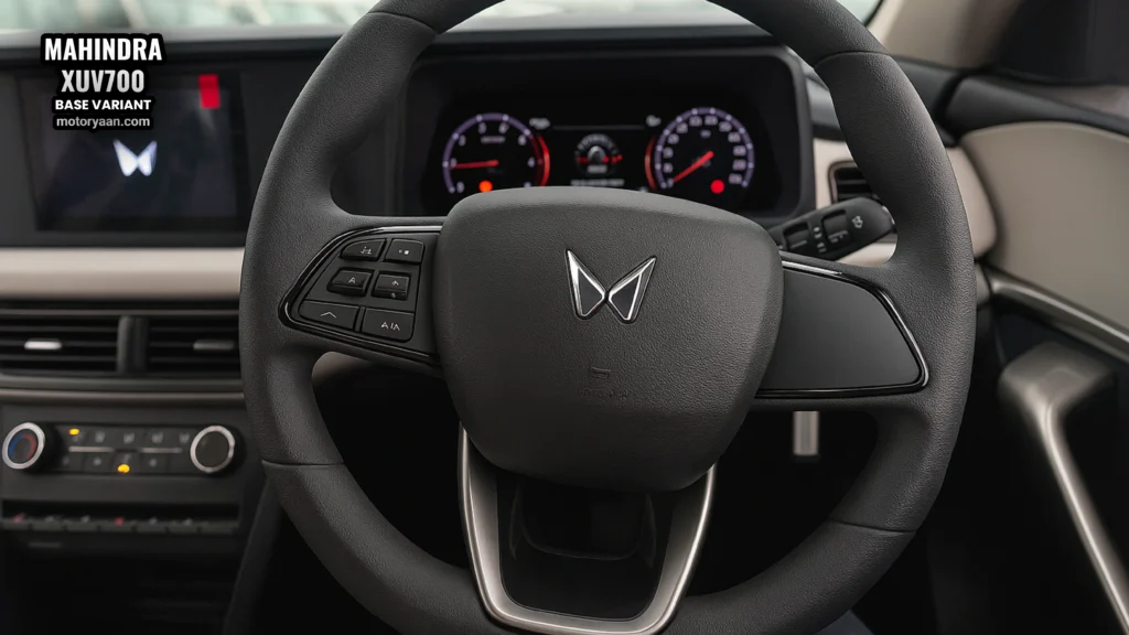Mahindra XUV700 MX instrument cluster and steering wheel with mounted controls