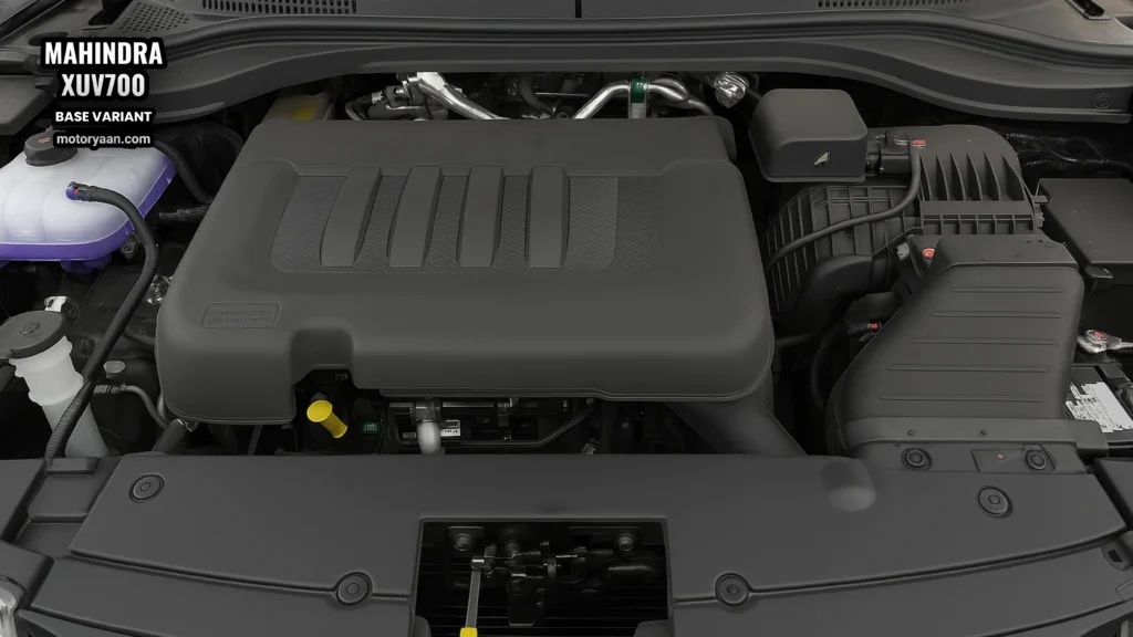 Mahindra XUV700 MX engine bay showcasing turbo petrol engine layout