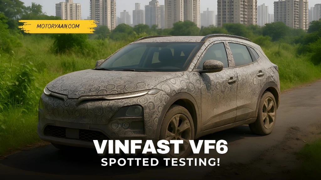Front and side profile of VinFast VF6 electric SUV spied testing in Mumbai