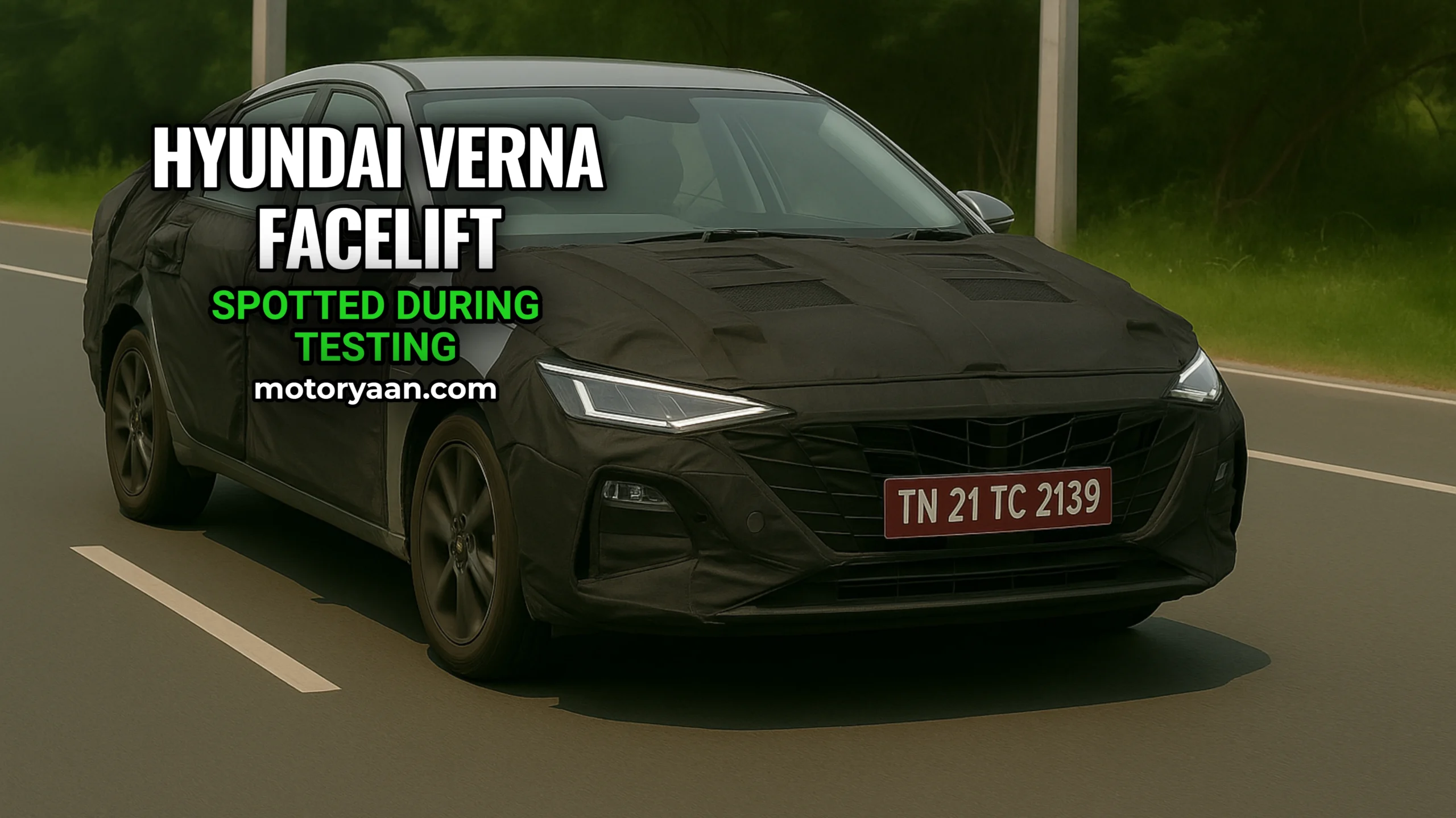 Camouflaged 2026 Hyundai Verna Facelift spied testing in India showing rear and side profile