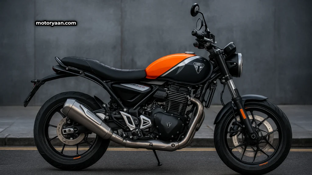 2025 Triumph Speed T4 motorcycle in Baja Orange color with bold and premium street design