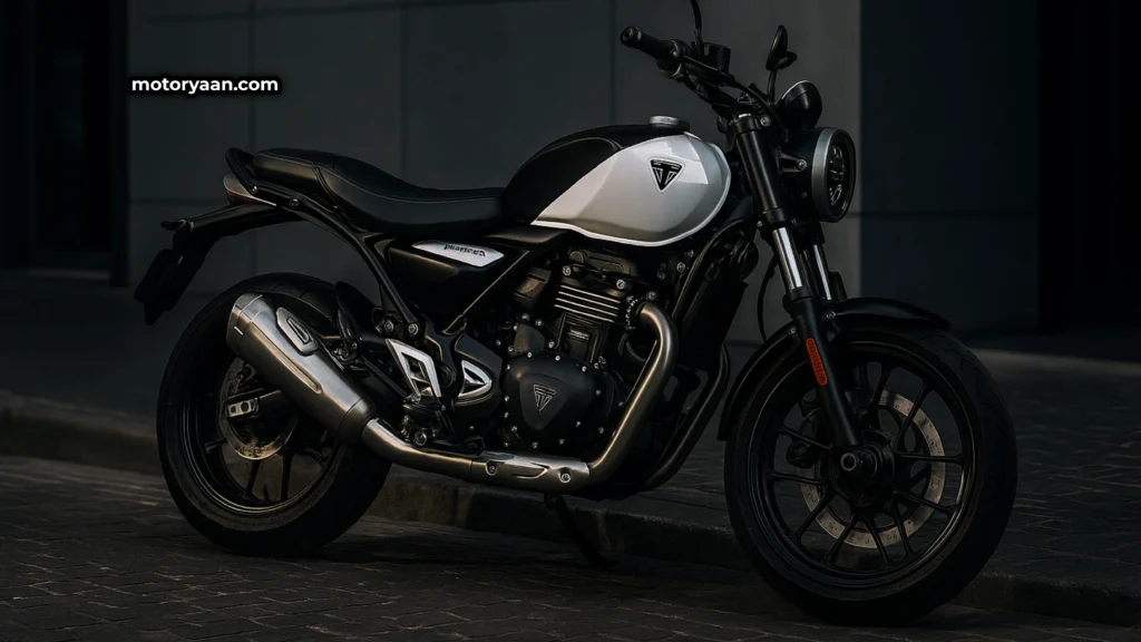 2025 Triumph Speed T4 motorcycle in Phantom Black and Pearl Metallic White dual-tone finish