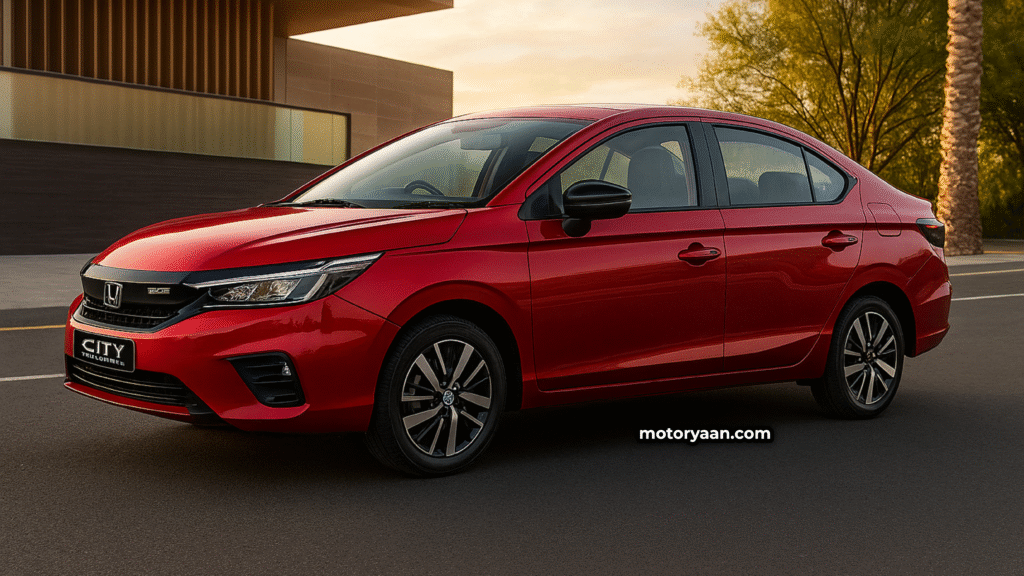 2025 Honda City Sport Edition front and side profile with black grille and alloy wheels