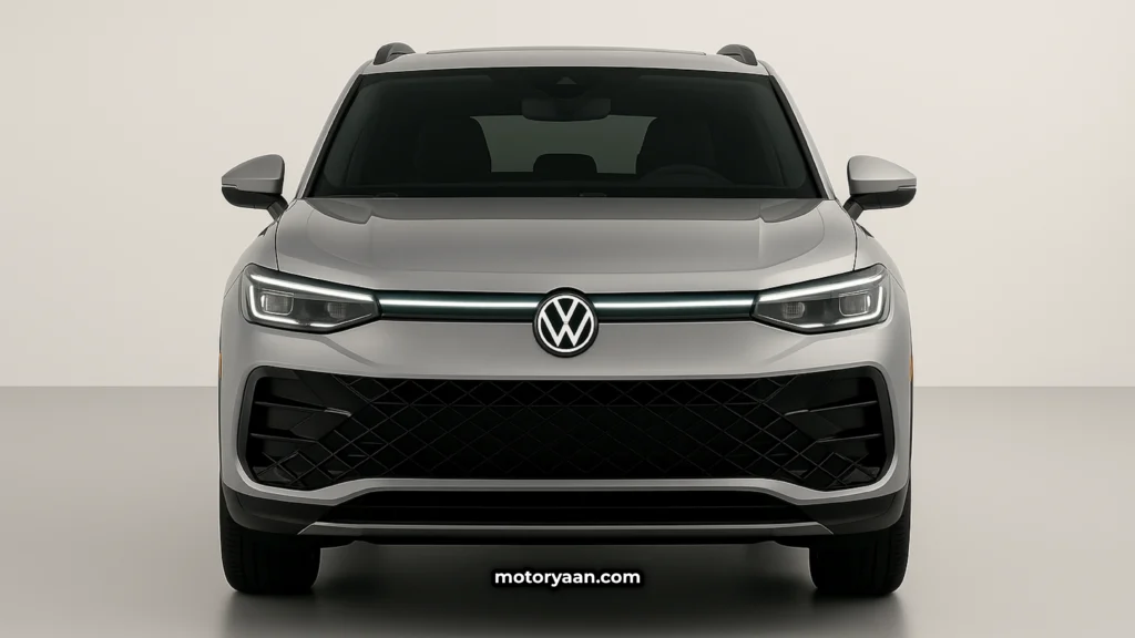 vw tiguan 2025 front profile design with led headlights and bold grille