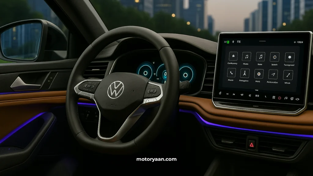 vw tiguan 2025 steering wheel and infotainment system with touch controls and digital display