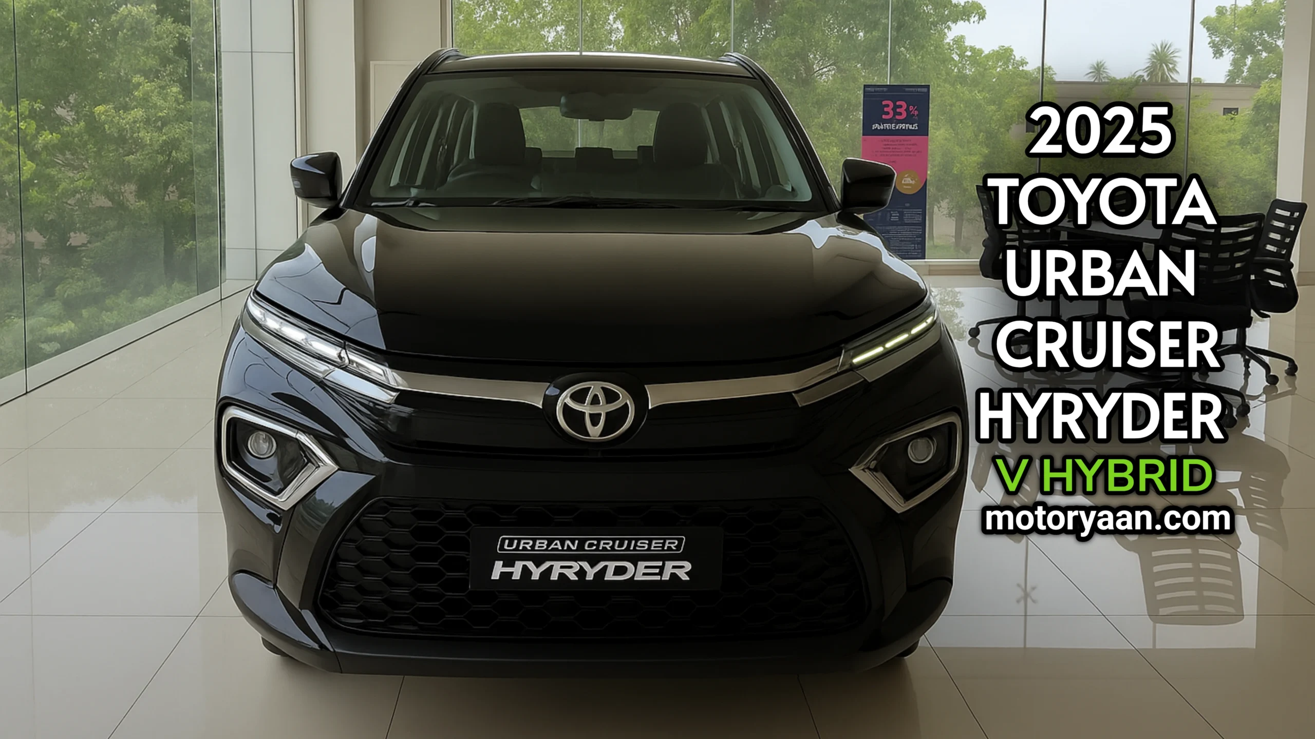 Thumbnail of 2025 Toyota Urban Cruiser Hyryder V Hybrid front view with LED headlights and chrome grille