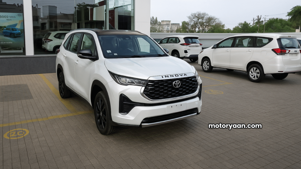 2025 Toyota Innova Hycross Exclusive Edition front and side profile with black roof and dual-tone finish