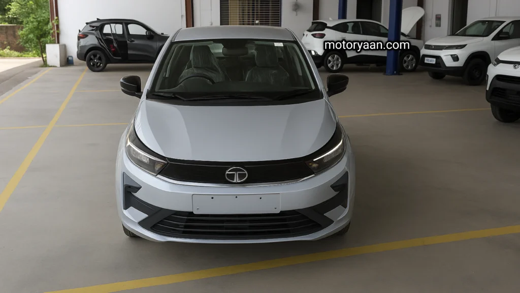 Front profile of Tata Altroz Diesel Pure variant with LED headlamps and blacked-out grille
