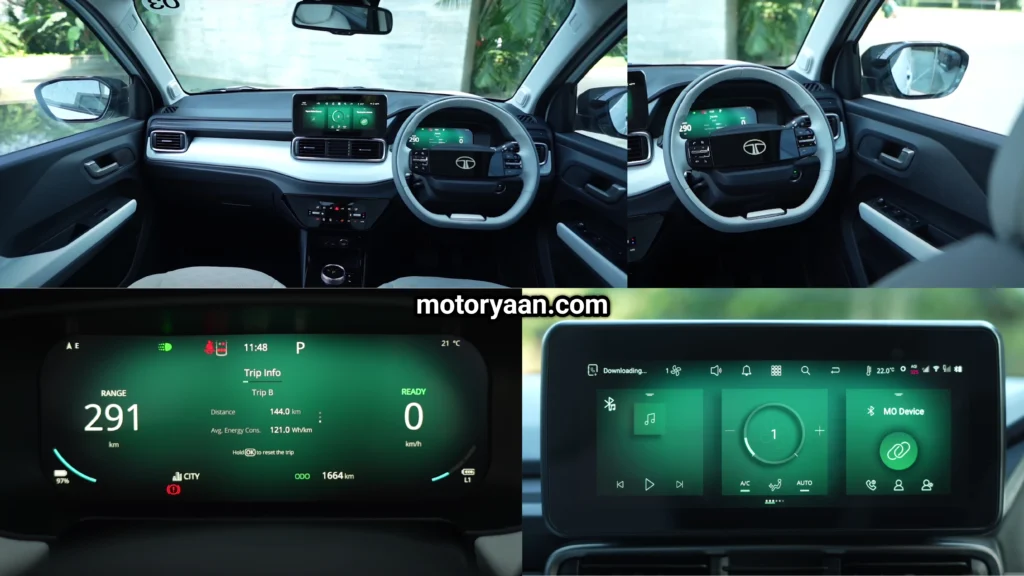 Tata Punch EV 2025 Interior – 10.25-inch Touchscreen, Digital Cluster, Multi-Function Steering Wheel & Automatic Climate Control