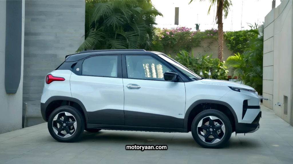 Side profile of Tata Punch EV 2025 with bold design, alloy wheels, and modern EV styling