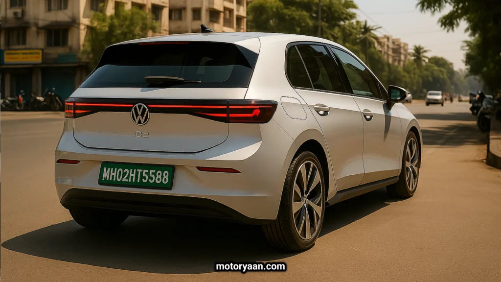 Volkswagen ID.2 rear and side profile – Polo-sized electric hatchback with LED tail lights and clean design