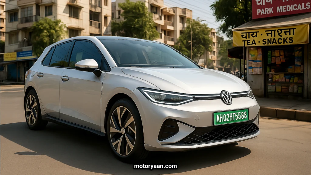 Volkswagen ID.2 front and side profile – Polo-sized electric car with LED headlights and aerodynamic EV design