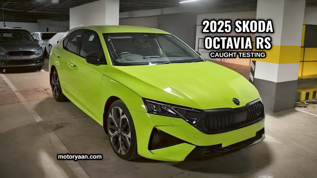 2025 Skoda Octavia RS teaser image showing front and side design with sporty accents