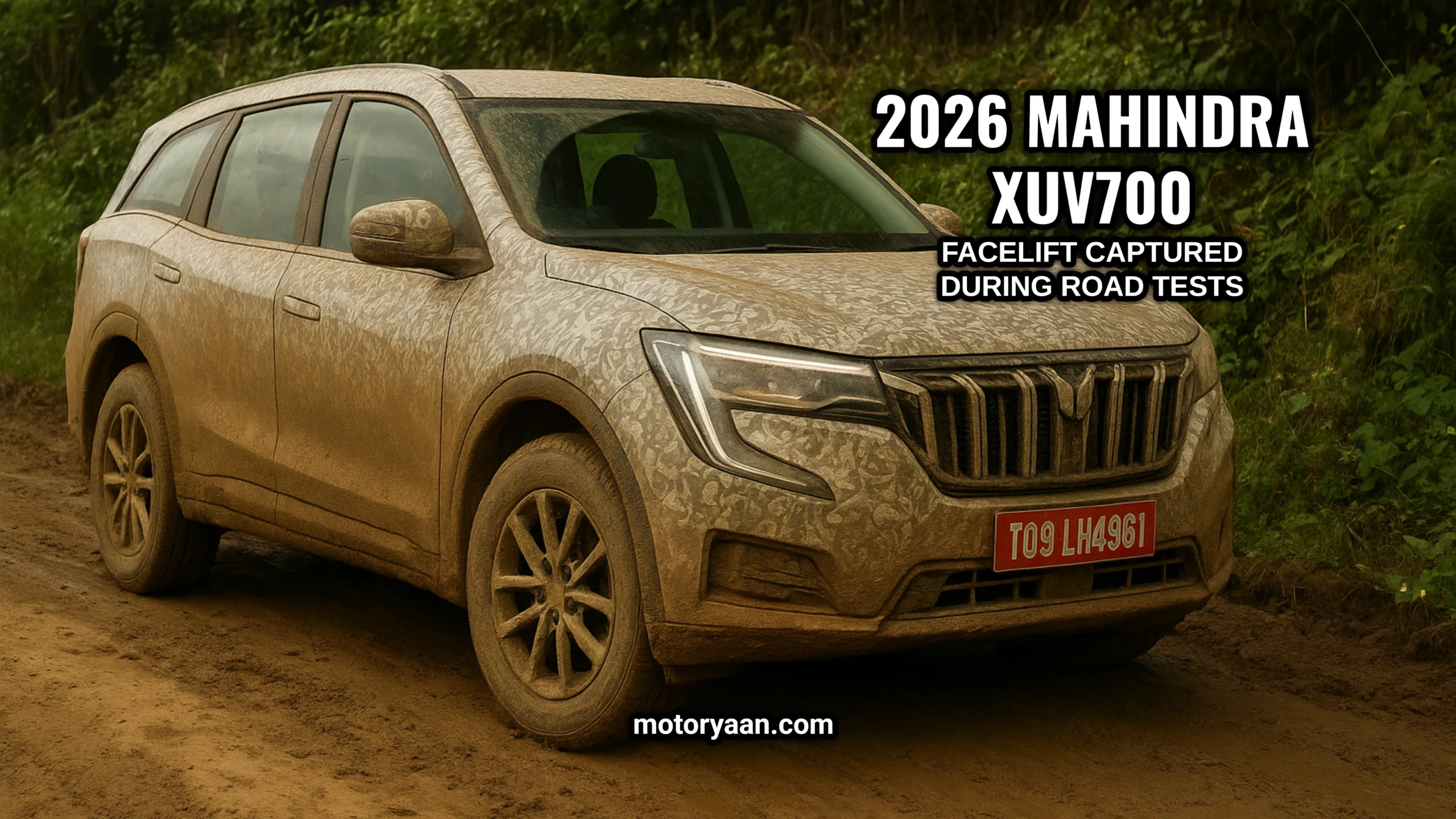 2026 Mahindra XUV700 Facelift front and side profile spotted during road testing with updated grille and headlamps