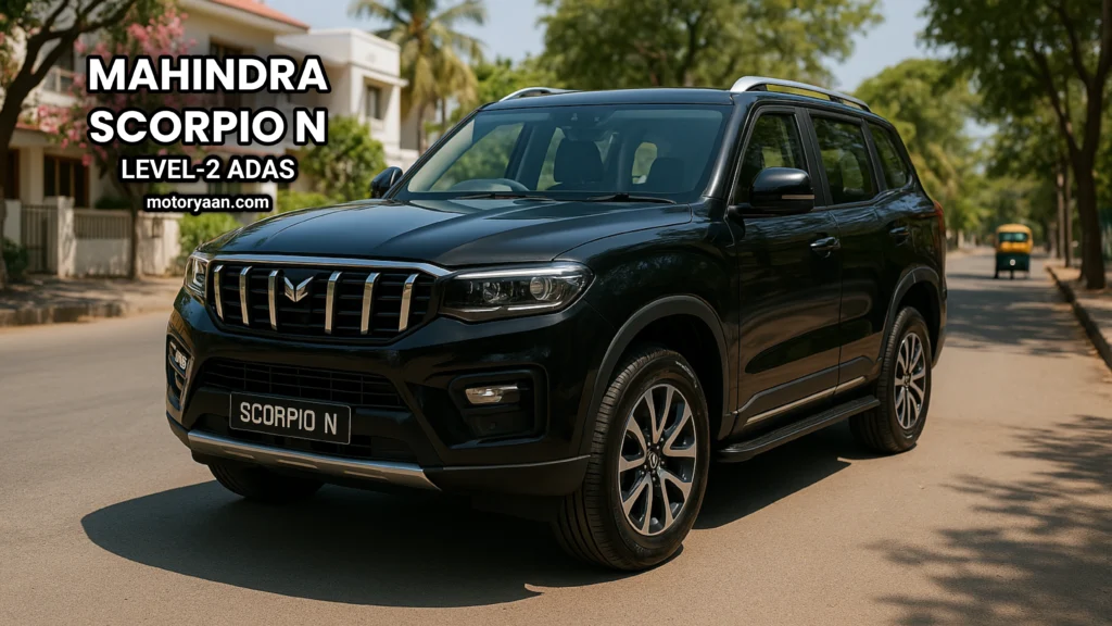Mahindra Scorpio N Level-2 ADAS 2025 front and side view with bold grille and upright SUV stance