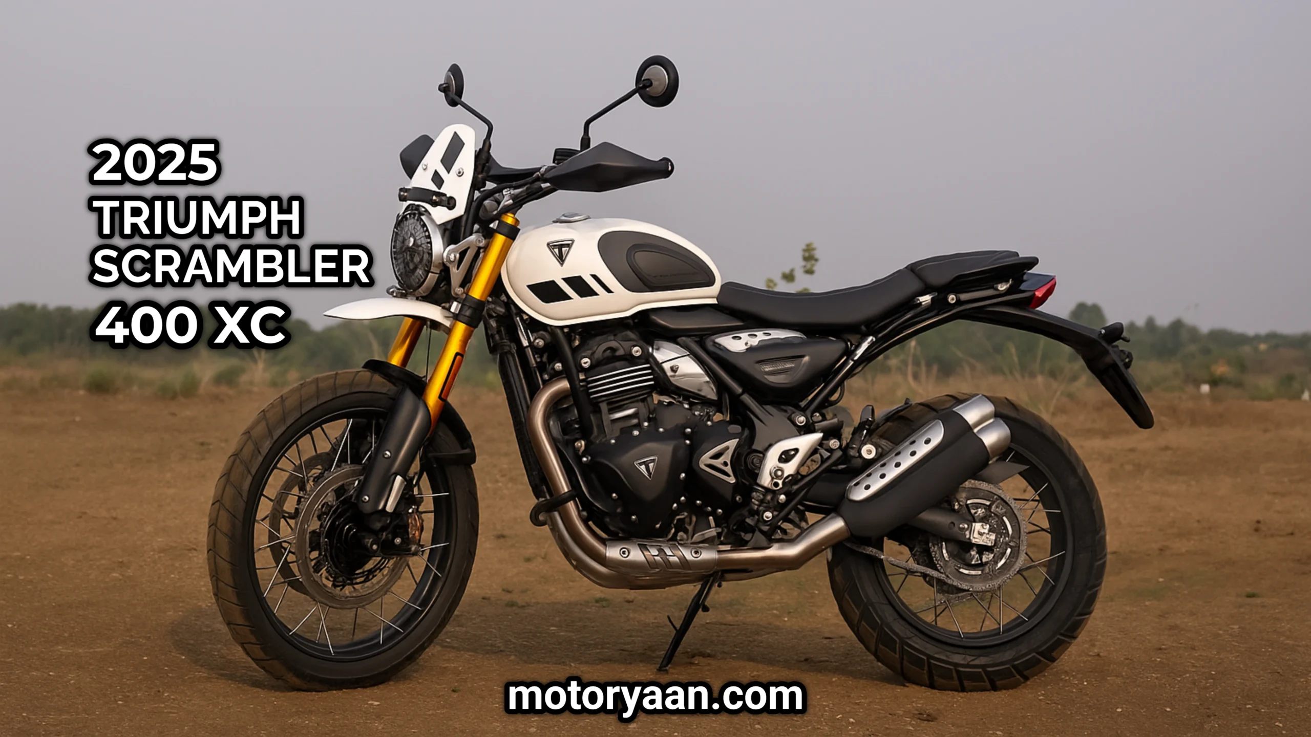 2025 Triumph Scrambler 400 XC front and side profile showcasing adventure styling