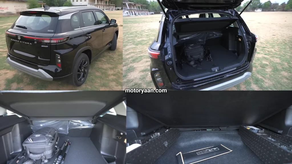 Maruti Suzuki Grand Vitara Zeta Optional interior features – ventilated seats, panoramic sunroof, 373-litre boot space, no spare wheel, soft-touch dashboard