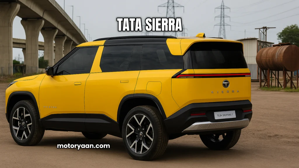 Tata Sierra rear and side profile with wraparound LED tail lamps and large glass area