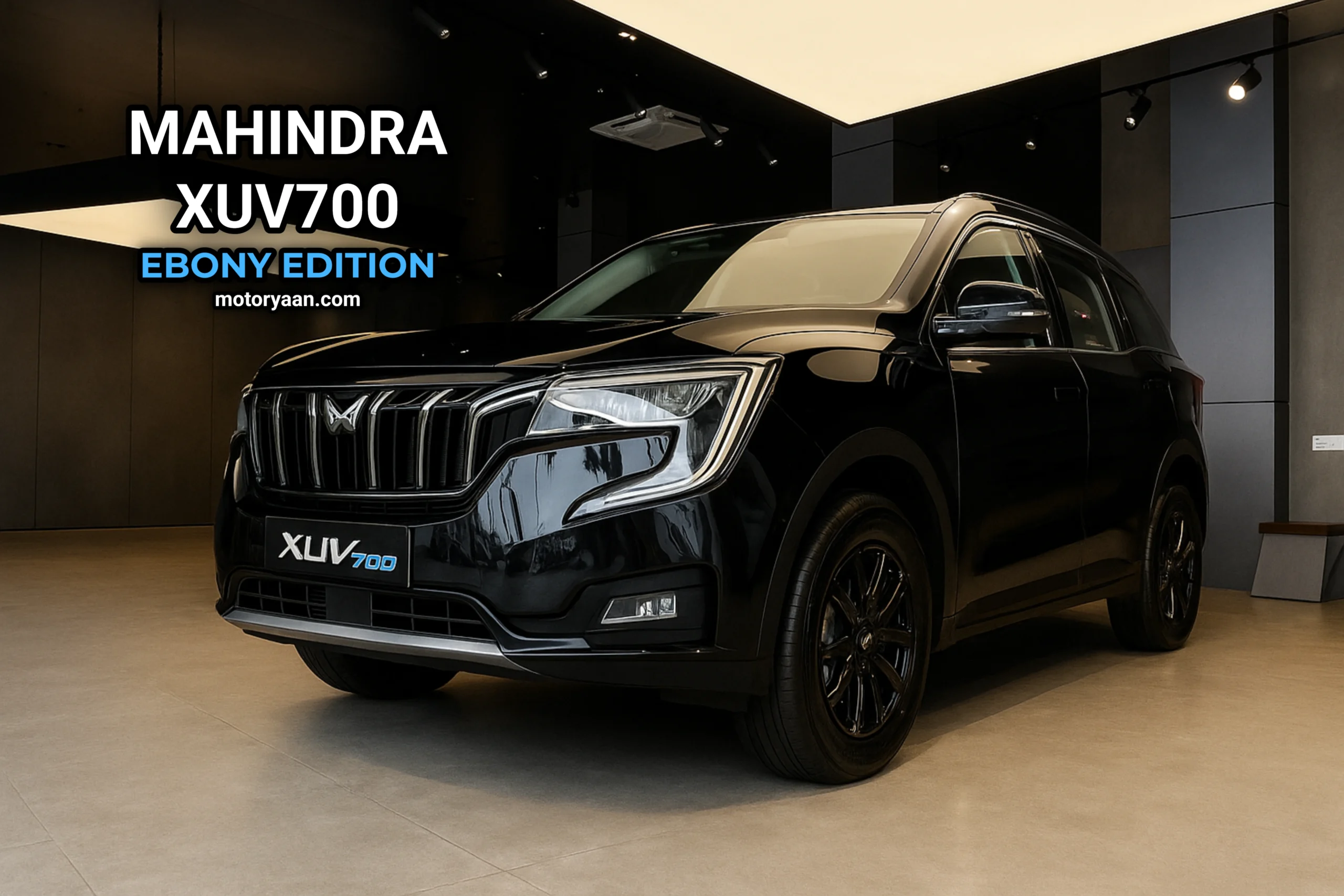 Mahindra XUV700 Ebony Edition front and side profile in Stealth Black color