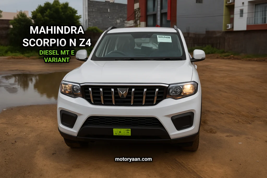 Mahindra Scorpio-N Z4 Diesel MT E front profile with bold grille and halogen headlamps