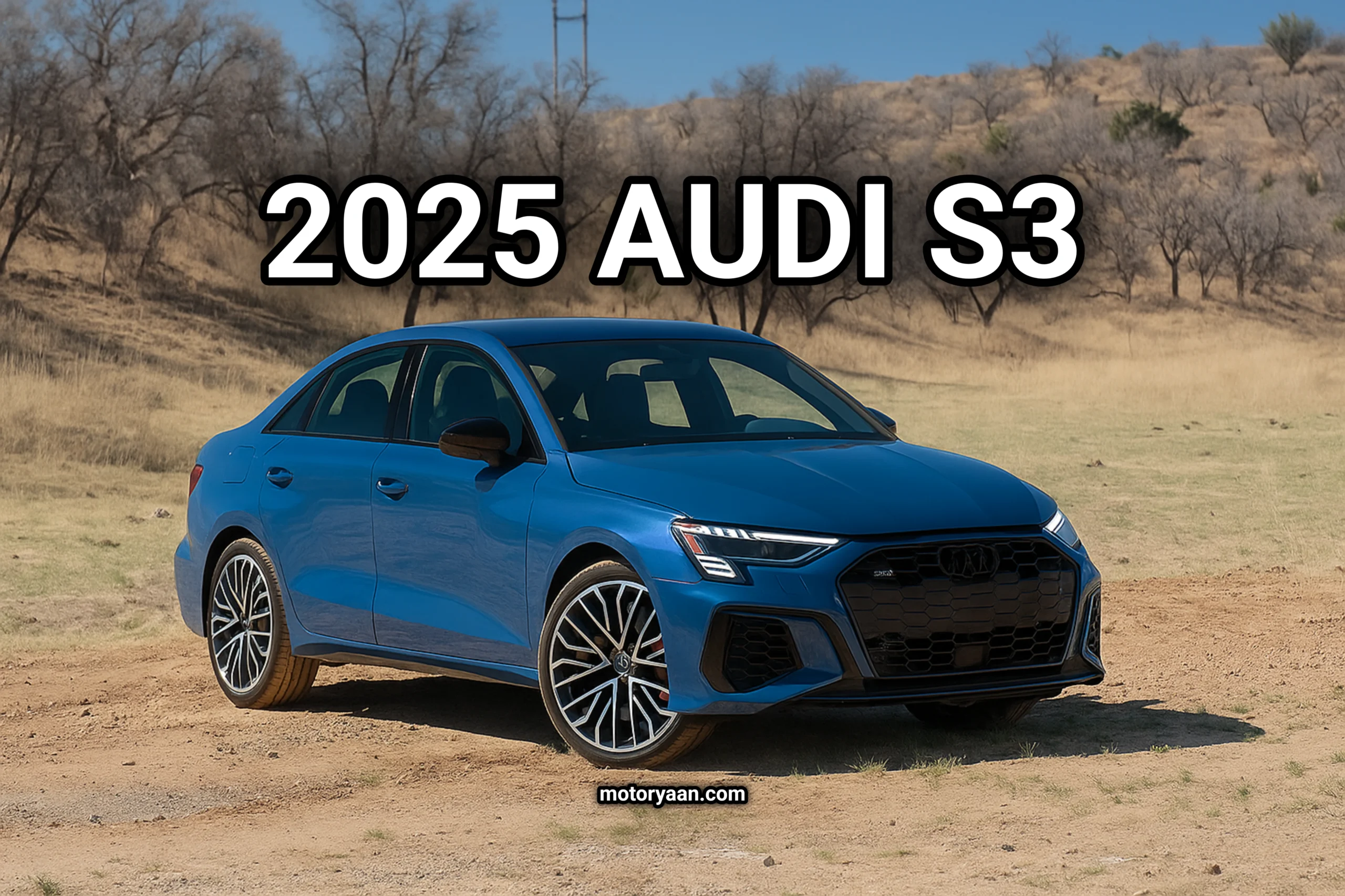 2025 Audi S3 front and side profile with aggressive new design and sporty alloy wheels