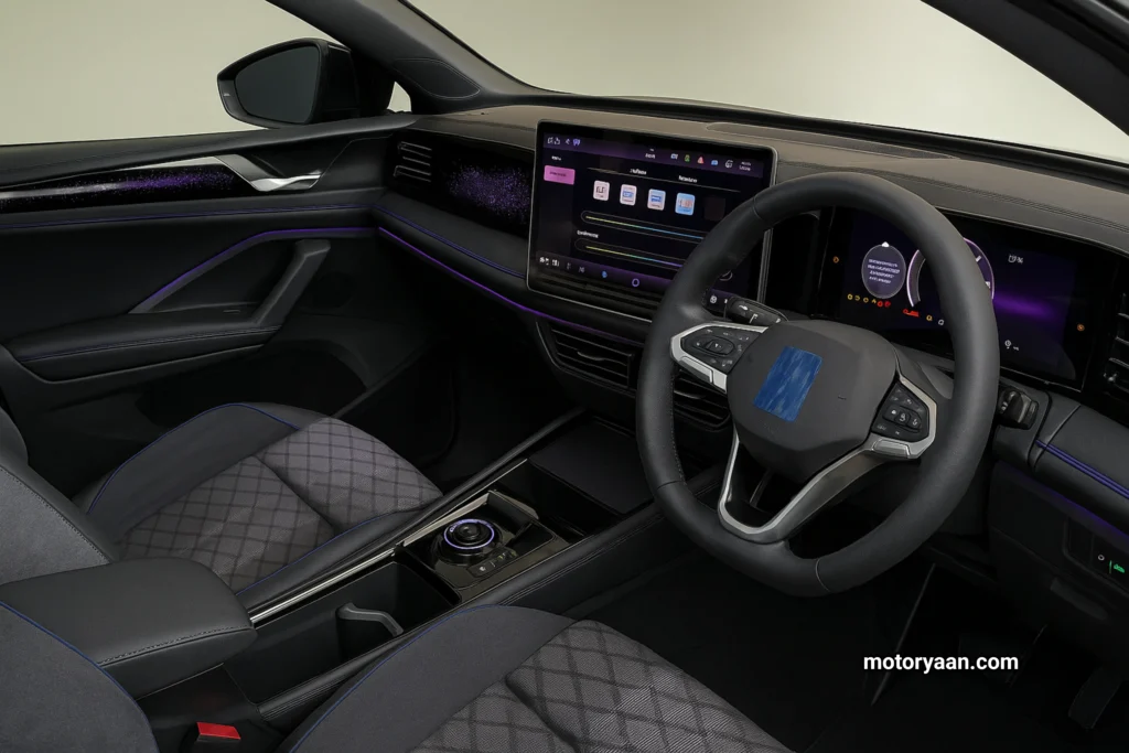 Volkswagen Tiguan R-Line full dashboard, front seats, infotainment system, and centre console