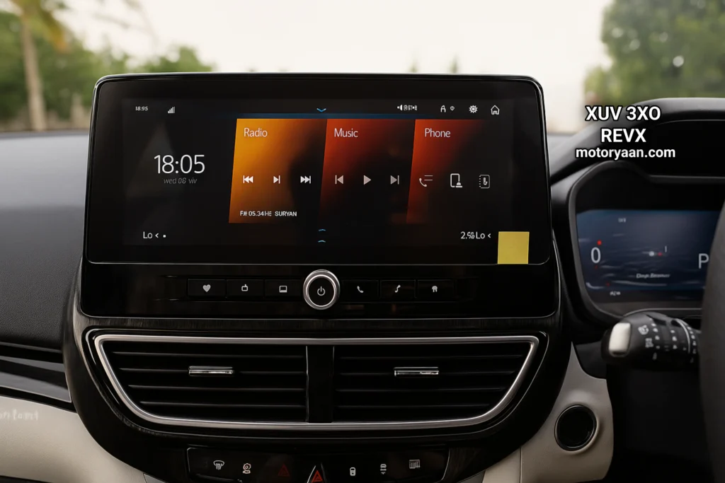 Instrument cluster and infotainment panel of 2025 Mahindra XUV 3XO REVX
