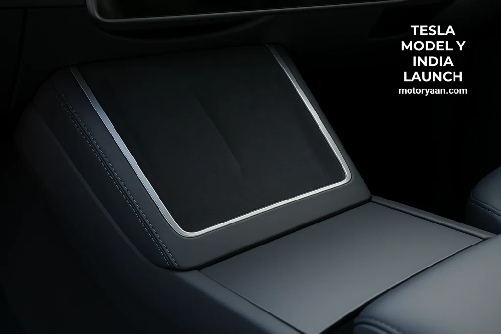 Tesla Model Y center console with storage and wireless charging