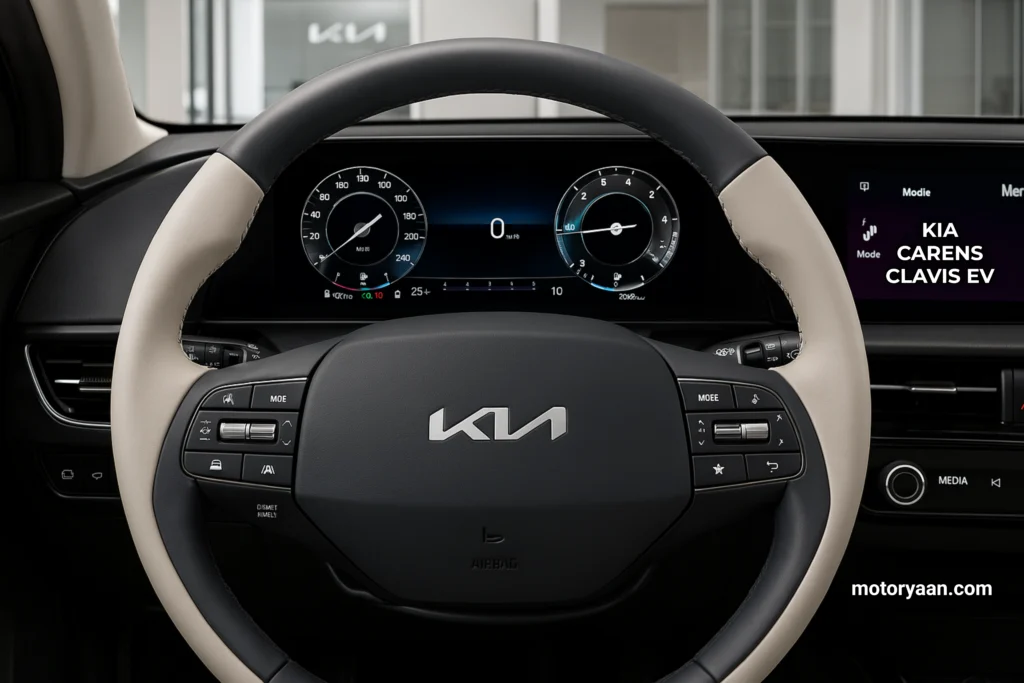 Kia Carens Clavis EV Variants steering wheel with mounted controls