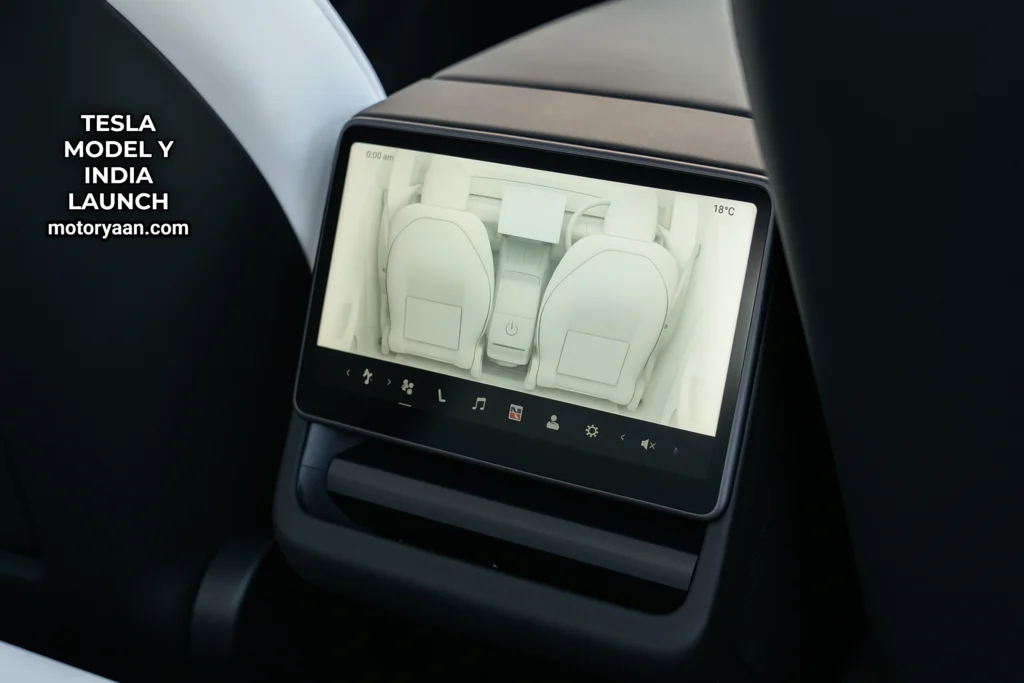 Rear infotainment screen for Tesla Model Y back seat passengers