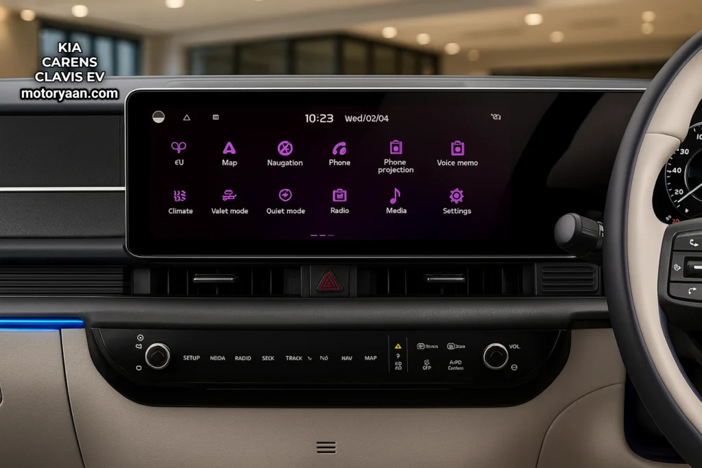 Kia Carens Clavis EV Variants infotainment touchscreen with Kia Connect