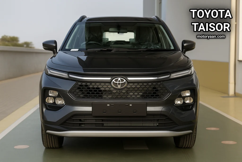 Close-up of Toyota Taisor front grille and headlamp design