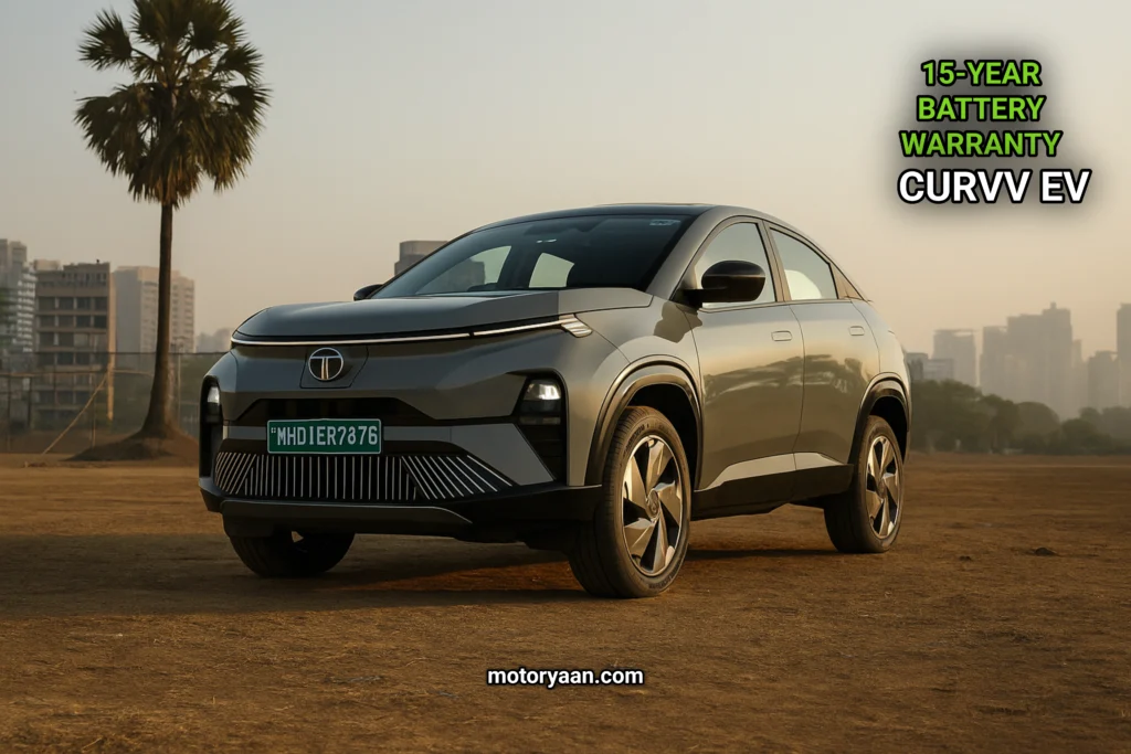 Tata Curvv EV front and side profile with 15-year battery warranty