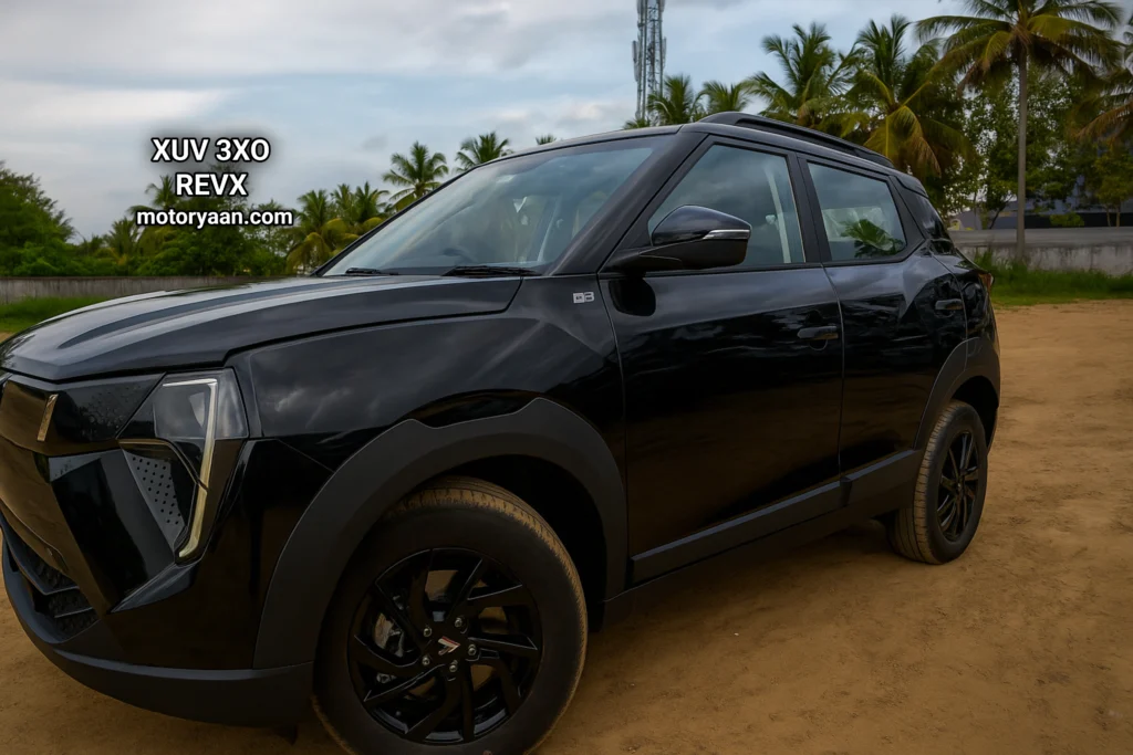 Front and side profile view of 2025 Mahindra XUV 3XO REVX SUV