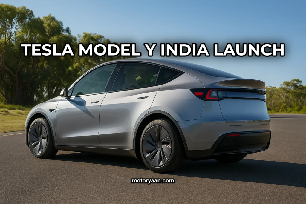 Tesla Model Y rear and side profile with LED tail lights