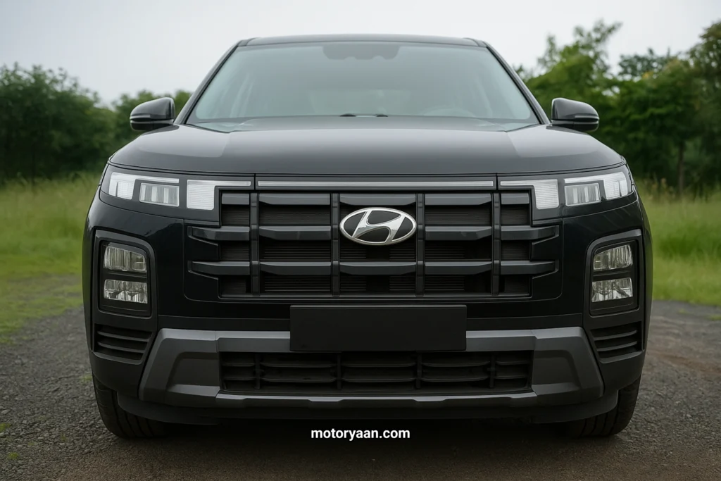 Hyundai Creta S Optional Variant front profile with connected LED headlamps and dark chrome grille