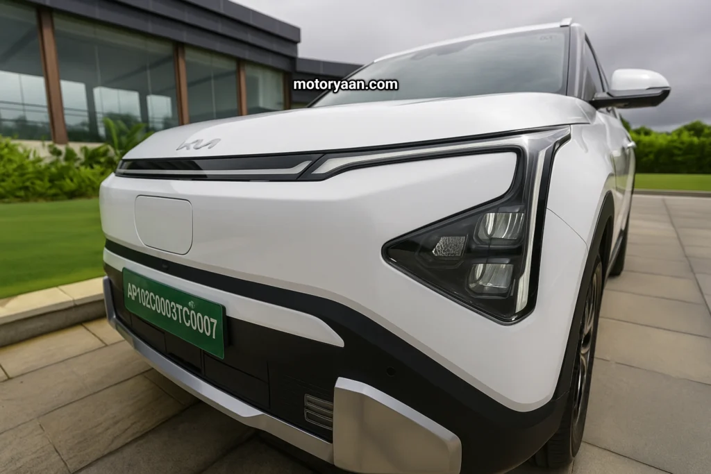 Kia Clavis EV 6-Seater front design with LED DRLs